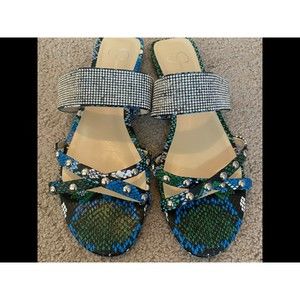 jessica simpson sandals 8.5 blue and green snake skin with jewles